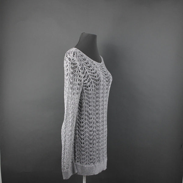 Chicos NEW $99 Sz 1 Silver Shine Stitch Theodora Pullover Rayon Poly Sweater Top