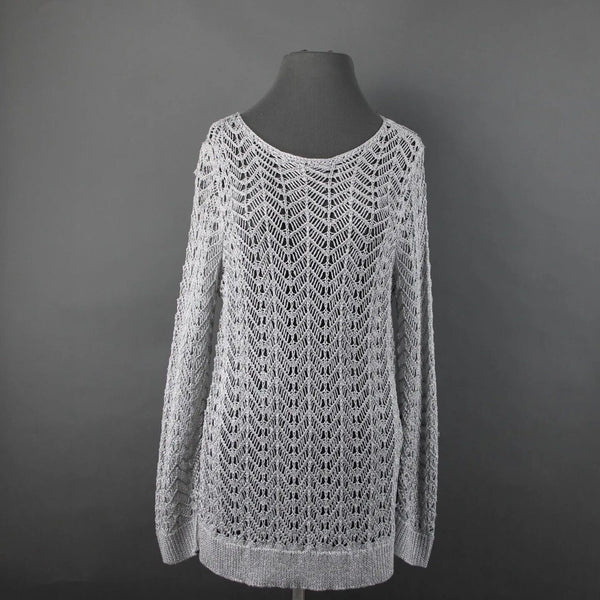 Chicos NEW $99 Sz 1 Silver Shine Stitch Theodora Pullover Rayon Poly Sweater Top
