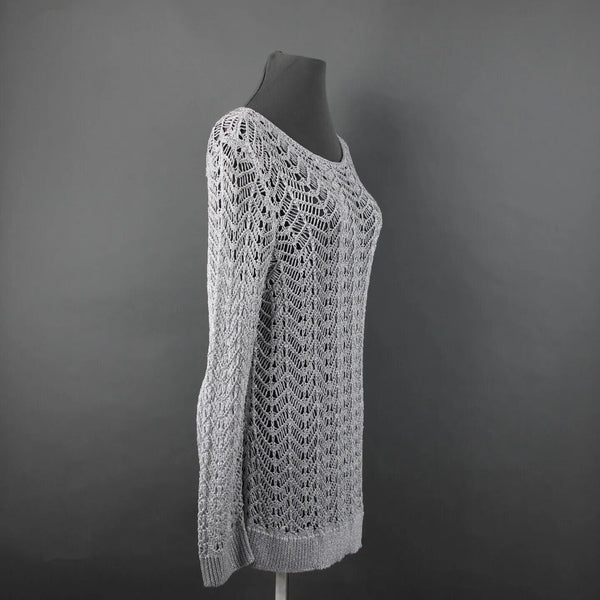 Chicos NEW $99 Sz 1 Silver Shine Stitch Theodora Pullover Rayon Poly Sweater Top