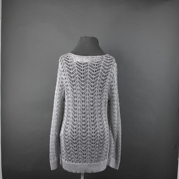 Chicos NEW $99 Sz 1 Silver Shine Stitch Theodora Pullover Rayon Poly Sweater Top