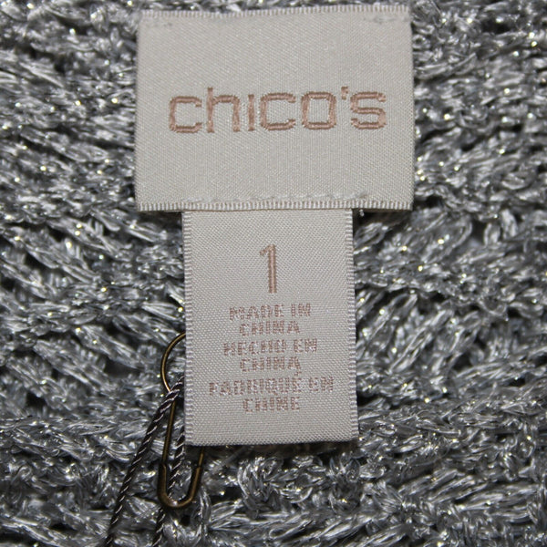 Chicos NEW $99 Sz 1 Silver Shine Stitch Theodora Pullover Rayon Poly Sweater Top