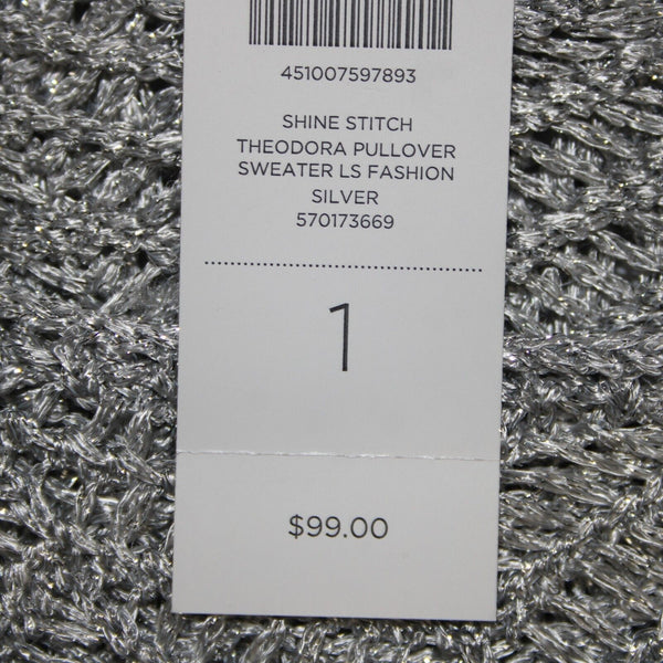 Chicos NEW $99 Sz 1 Silver Shine Stitch Theodora Pullover Rayon Poly Sweater Top