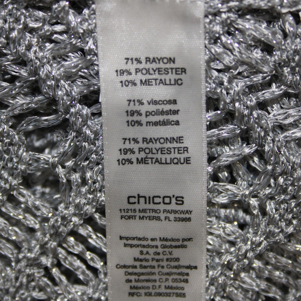 Chicos NEW $99 Sz 1 Silver Shine Stitch Theodora Pullover Rayon Poly Sweater Top