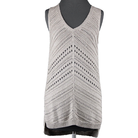 White House Black Market NEW $88 Sz XS Pearl Dust Gold Open Knit Rayon Top
