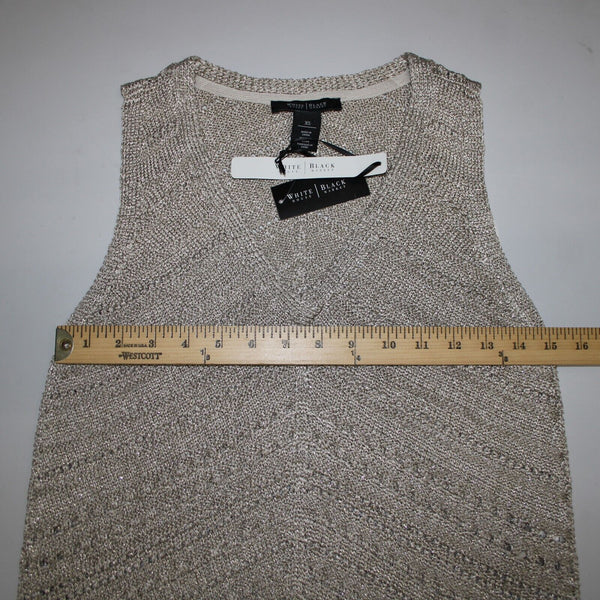 White House Black Market NEW $88 Sz XS Pearl Dust Gold Open Knit Rayon Top