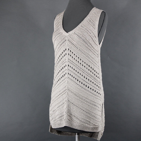 White House Black Market NEW $88 Sz XS Pearl Dust Gold Open Knit Rayon Top
