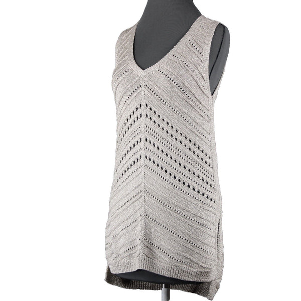 White House Black Market NEW $88 Sz XS Pearl Dust Gold Open Knit Rayon Top
