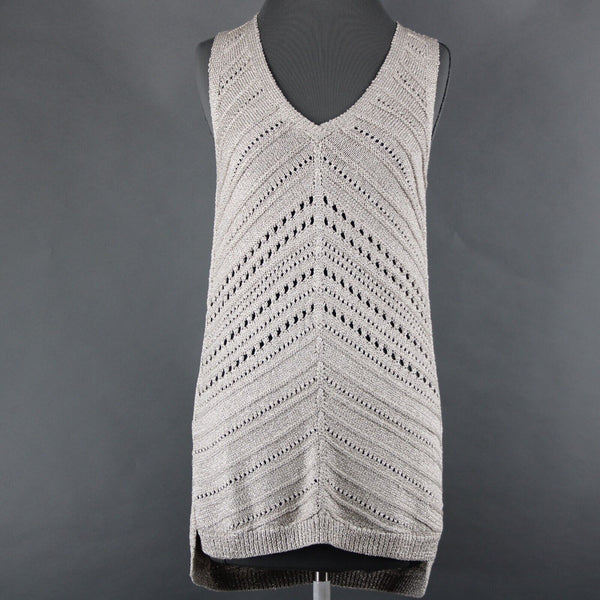 White House Black Market NEW $88 Sz XS Pearl Dust Gold Open Knit Rayon Top