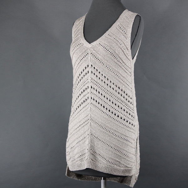 White House Black Market NEW $88 Sz XS Pearl Dust Gold Open Knit Rayon Top