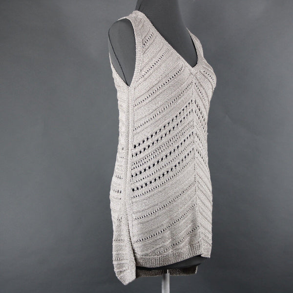 White House Black Market NEW $88 Sz XS Pearl Dust Gold Open Knit Rayon Top