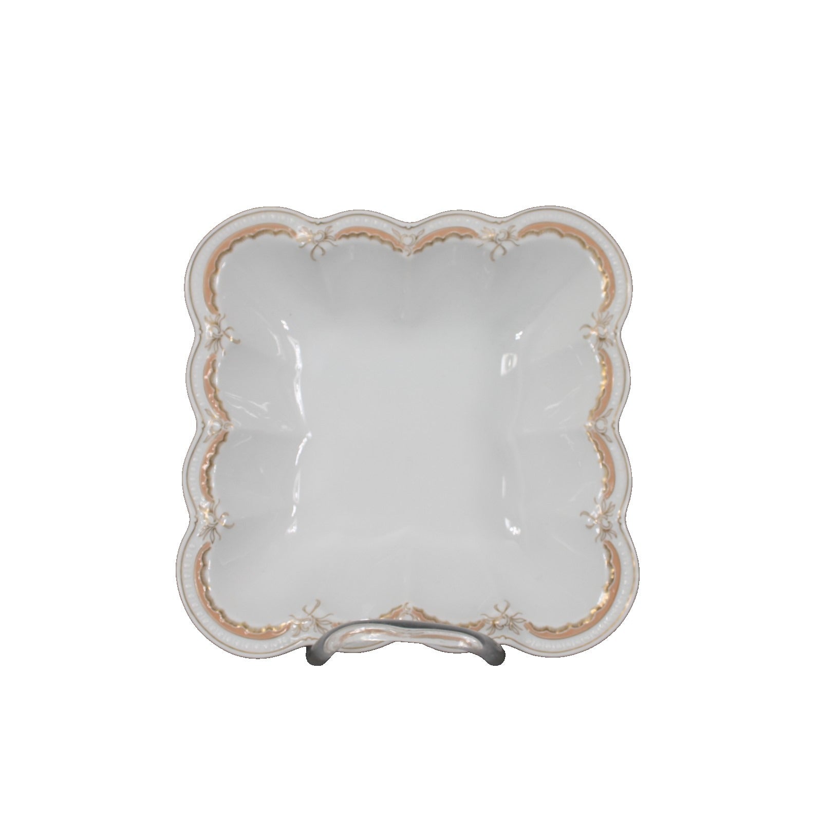 Hutschenreuther Viktoria White Peach Gold 8.5" x 8.5" x 2" Scalloped Emboss Bowl