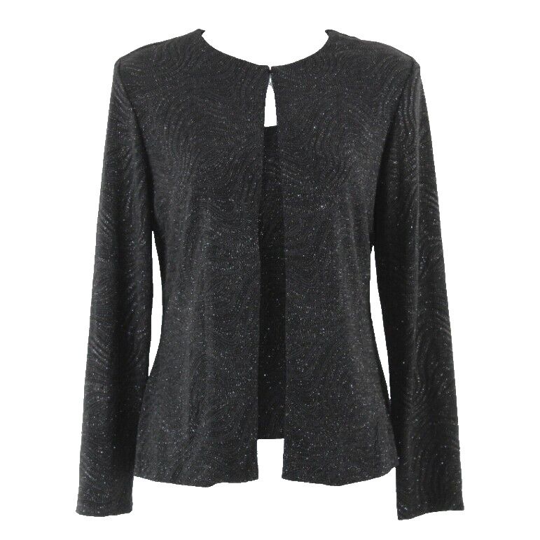 Xscape Sz M Black Textured Shimmer Nylon Metallic Spandex Poly Twin Set Top