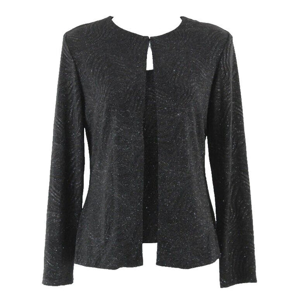 Xscape Sz M Black Textured Shimmer Nylon Metallic Spandex Poly Twin Set Top