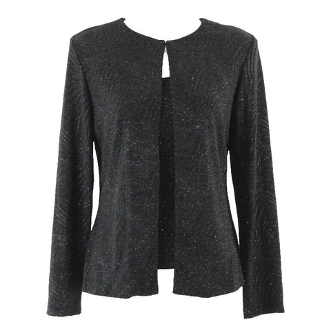 Xscape Sz M Black Textured Shimmer Nylon Metallic Spandex Poly Twin Set Top