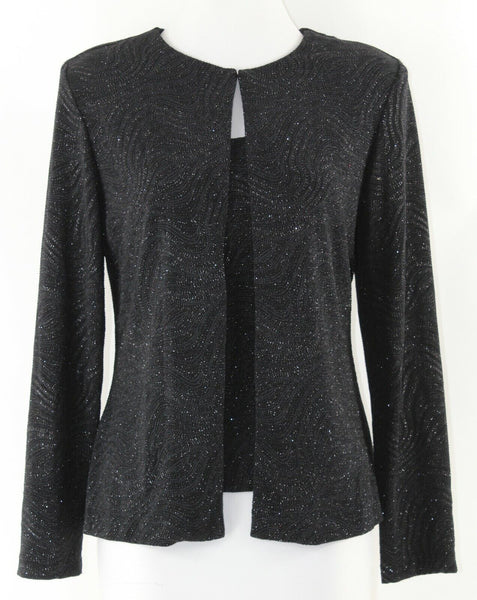Xscape Sz M Black Textured Shimmer Nylon Metallic Spandex Poly Twin Set Top