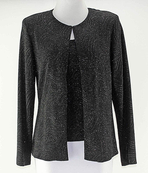 Xscape Sz M Black Textured Shimmer Nylon Metallic Spandex Poly Twin Set Top