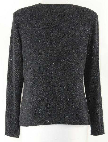 Xscape Sz M Black Textured Shimmer Nylon Metallic Spandex Poly Twin Set Top