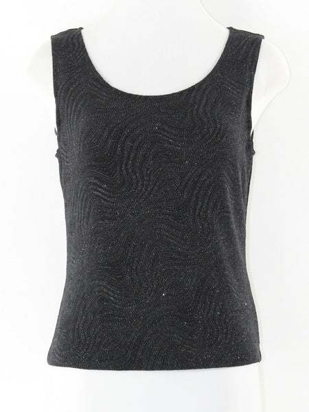 Xscape Sz M Black Textured Shimmer Nylon Metallic Spandex Poly Twin Set Top