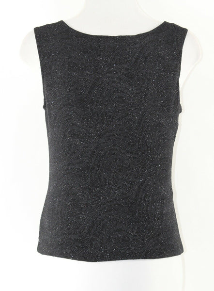 Xscape Sz M Black Textured Shimmer Nylon Metallic Spandex Poly Twin Set Top