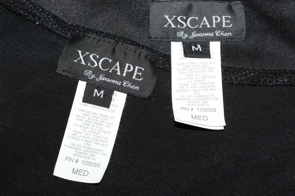 Xscape Sz M Black Textured Shimmer Nylon Metallic Spandex Poly Twin Set Top