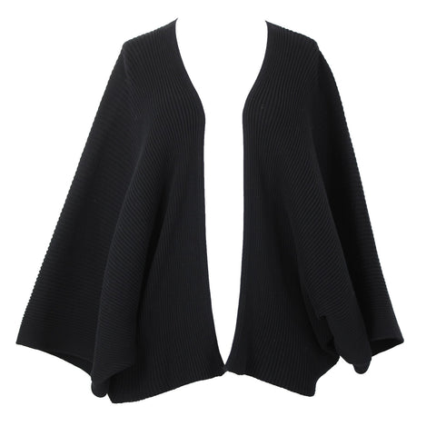 Cos Sz XS/S Black Ribbed 3/4 Sleeve 100% Cotton Wrap Cardigan Sweater