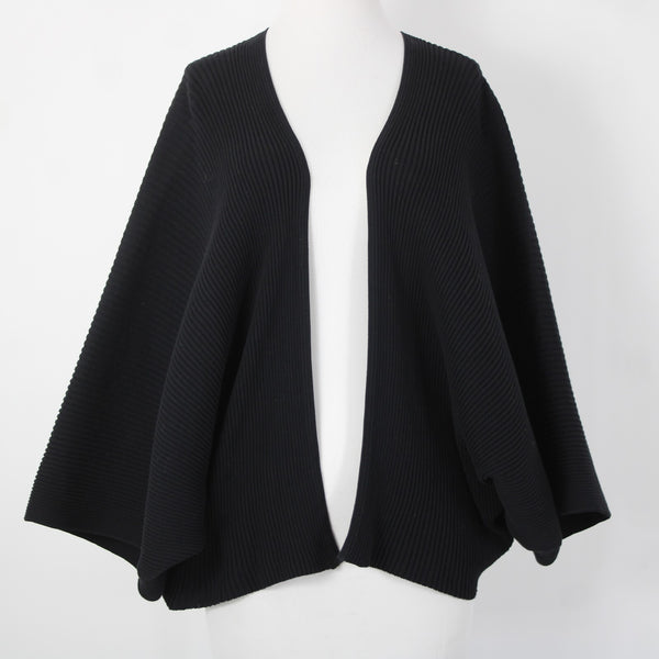 Cos Sz XS/S Black Ribbed 3/4 Sleeve 100% Cotton Wrap Cardigan Sweater