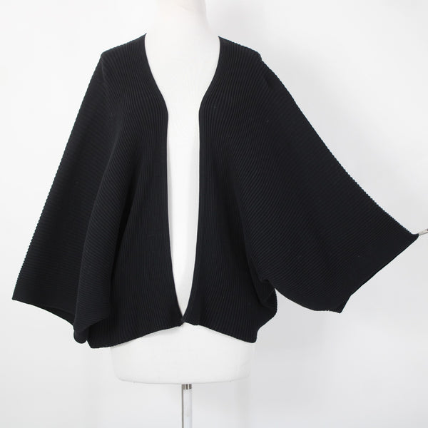 Cos Sz XS/S Black Ribbed 3/4 Sleeve 100% Cotton Wrap Cardigan Sweater