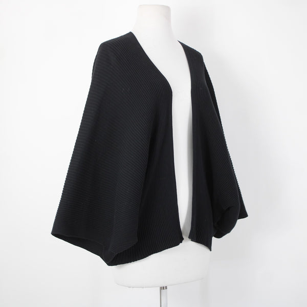 Cos Sz XS/S Black Ribbed 3/4 Sleeve 100% Cotton Wrap Cardigan Sweater