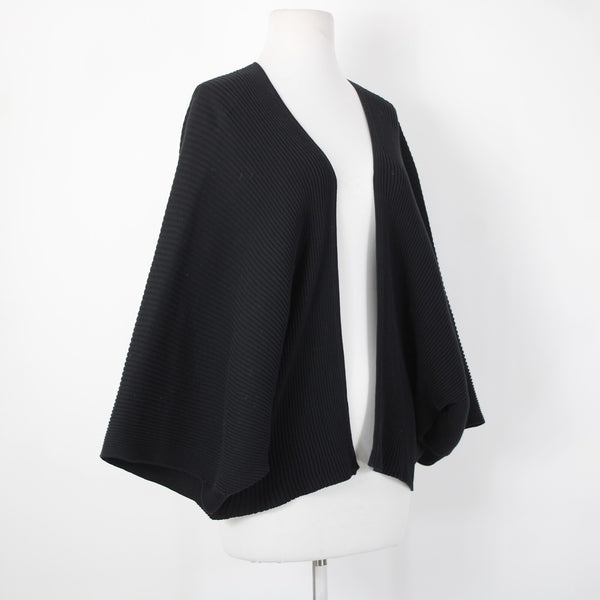 Cos Sz XS/S Black Ribbed 3/4 Sleeve 100% Cotton Wrap Cardigan Sweater