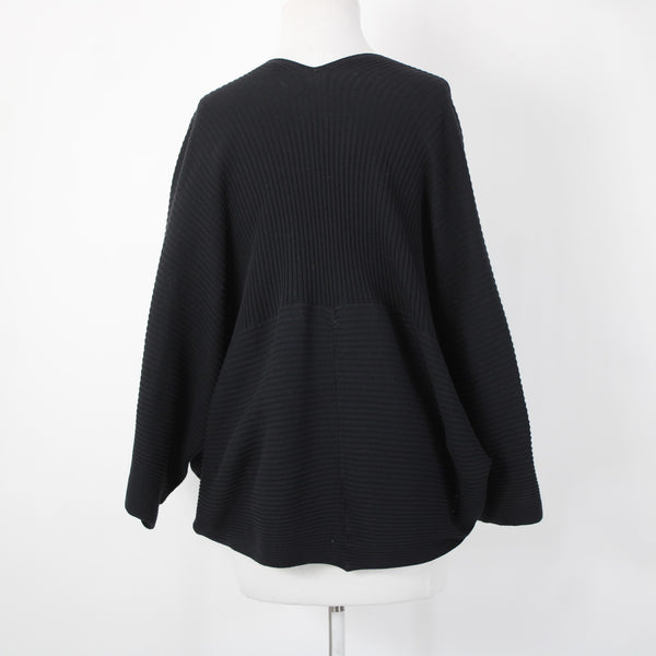 Cos Sz XS/S Black Ribbed 3/4 Sleeve 100% Cotton Wrap Cardigan Sweater