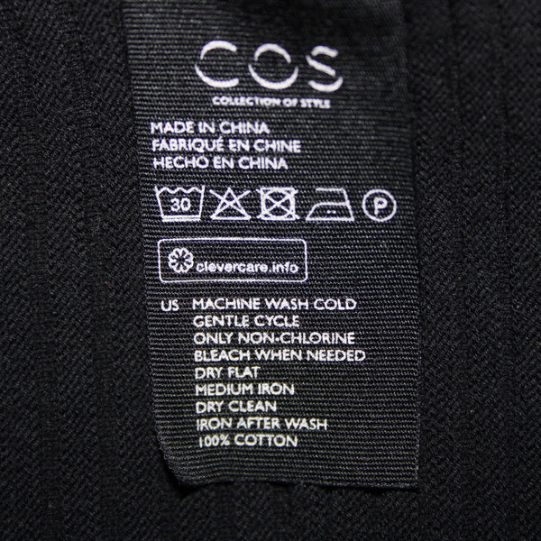 Cos Sz XS/S Black Ribbed 3/4 Sleeve 100% Cotton Wrap Cardigan Sweater