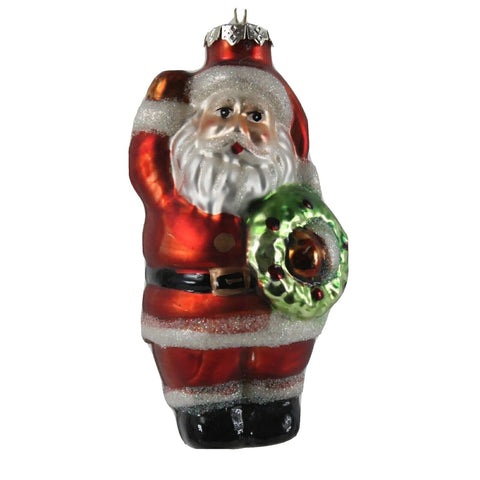 Christopher Radko Victorian Santa Claus W Wreath Waving Blown Glass 5" Ornament