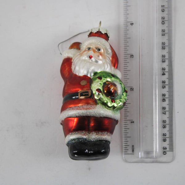 Christopher Radko Victorian Santa Claus W Wreath Waving Blown Glass 5" Ornament