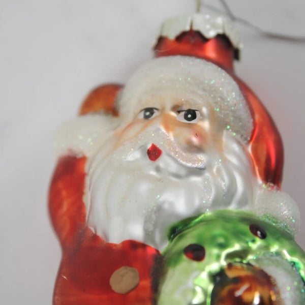 Christopher Radko Victorian Santa Claus W Wreath Waving Blown Glass 5" Ornament