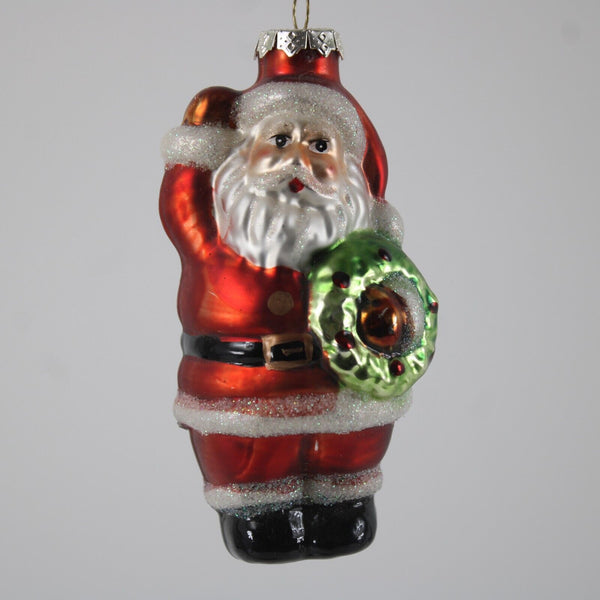 Christopher Radko Victorian Santa Claus W Wreath Waving Blown Glass 5" Ornament