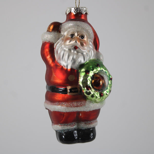 Christopher Radko Victorian Santa Claus W Wreath Waving Blown Glass 5" Ornament