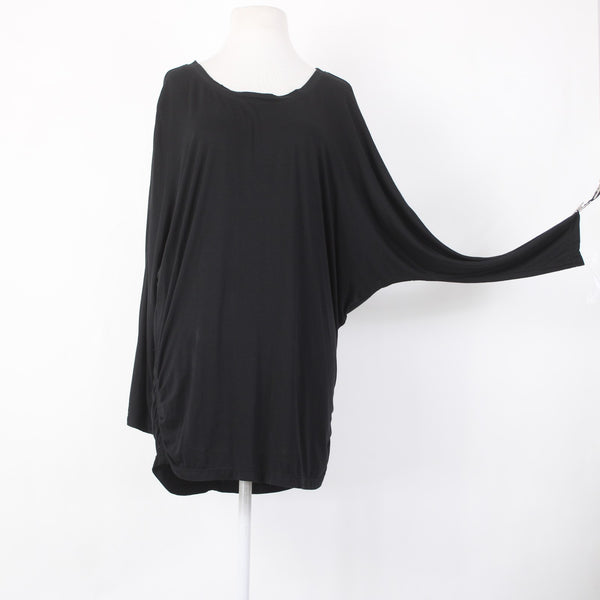 Sophie Max Top NEW $35 Basics Sz L Black Ruched Batwing Viscose Spandex Top