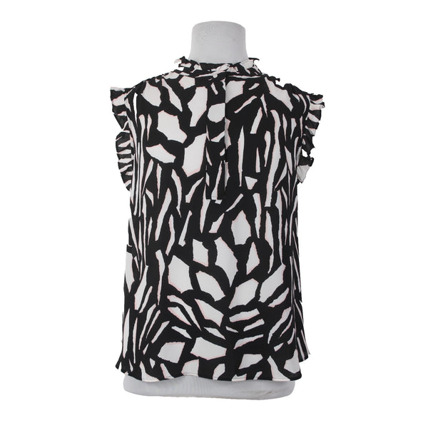 DKNY Top NEW $69 Sz 3X Black White Pink Collared Flutter Sleeve 100% Poly Top