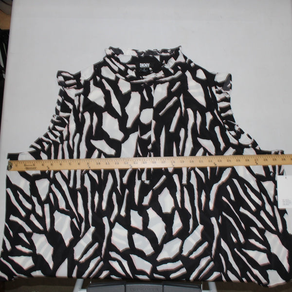 DKNY Top NEW $69 Sz 3X Black White Pink Collared Flutter Sleeve 100% Poly Top