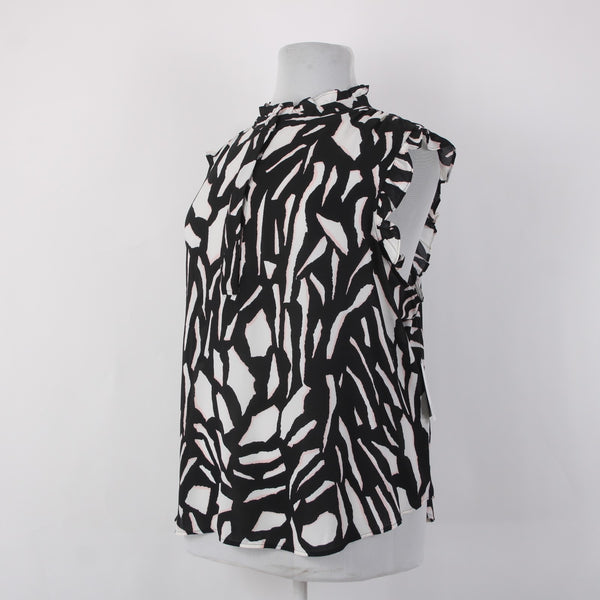 DKNY Top NEW $69 Sz 3X Black White Pink Collared Flutter Sleeve 100% Poly Top