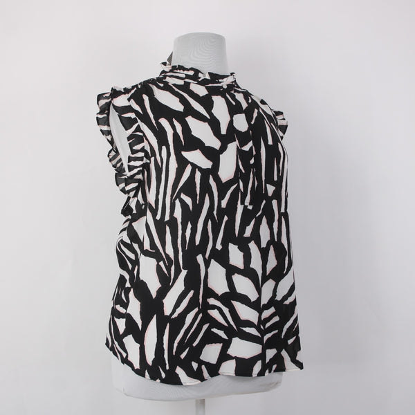 DKNY Top NEW $69 Sz 3X Black White Pink Collared Flutter Sleeve 100% Poly Top