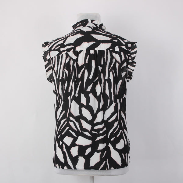 DKNY Top NEW $69 Sz 3X Black White Pink Collared Flutter Sleeve 100% Poly Top