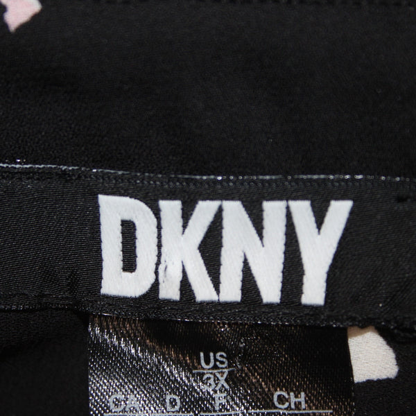 DKNY Top NEW $69 Sz 3X Black White Pink Collared Flutter Sleeve 100% Poly Top