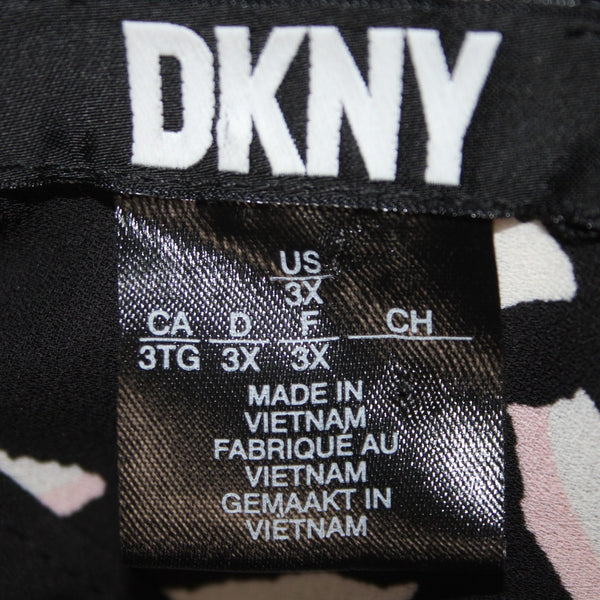 DKNY Top NEW $69 Sz 3X Black White Pink Collared Flutter Sleeve 100% Poly Top