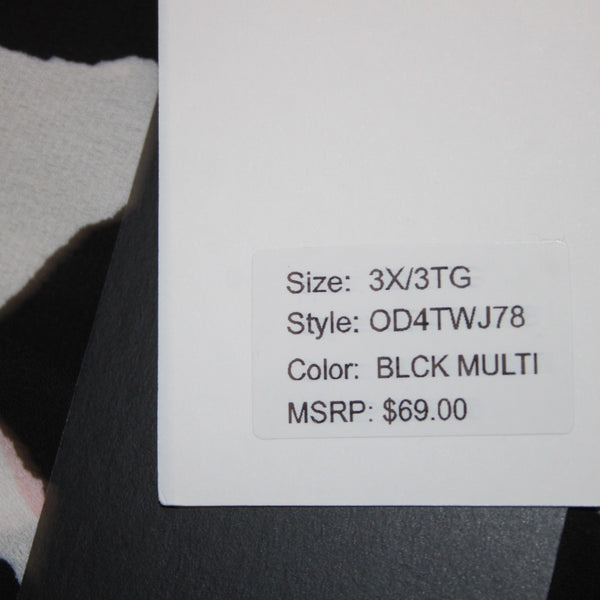 DKNY Top NEW $69 Sz 3X Black White Pink Collared Flutter Sleeve 100% Poly Top