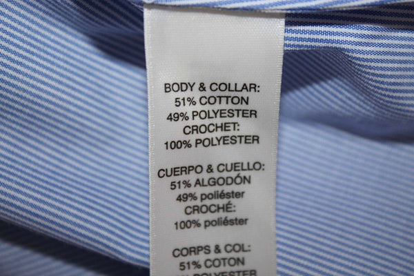 Chicos NEW Sz 0P Blue White Striped Pearl Woven Lace Slvs Cotton Blend Top
