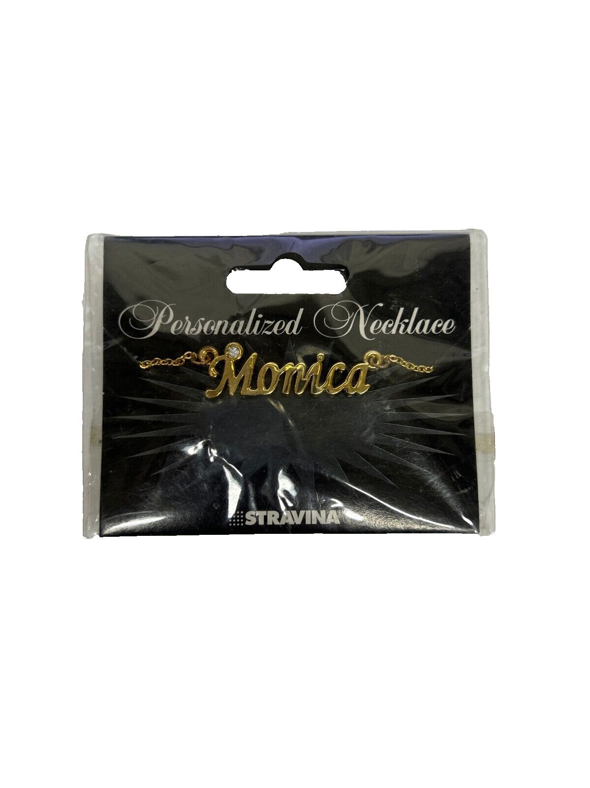 MONICA NEW Name Goldtone Rhinestone Accent 14.5" w 4.5" Multi Ring Ext Necklace