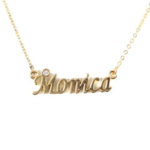 MONICA NEW Name Goldtone Rhinestone Accent 14.5" w 4.5" Multi Ring Ext Necklace
