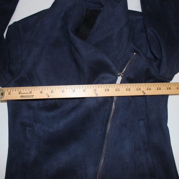 Tahari Jacket NEW $88 Sz XS Navy Blue Pockets Zipper Faux Leather Polyester