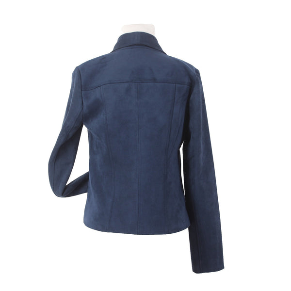 Tahari Jacket NEW $88 Sz XS Navy Blue Pockets Zipper Faux Leather Polyester